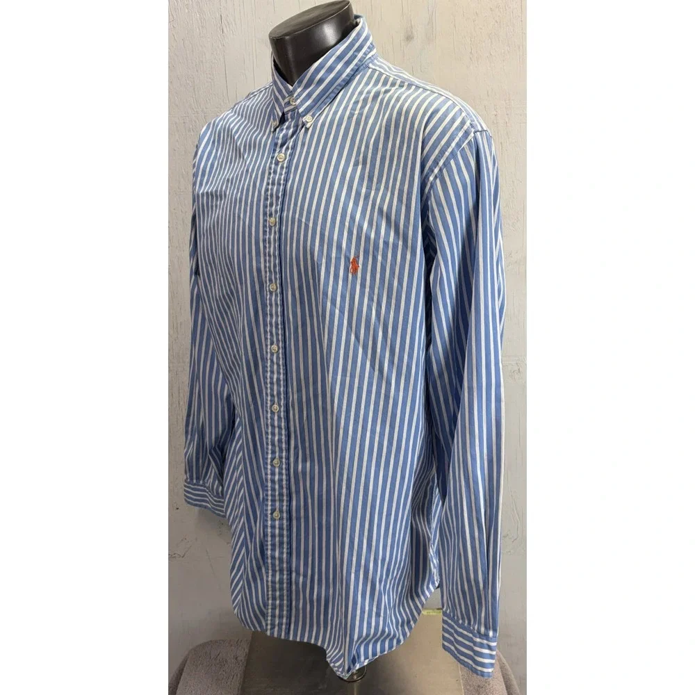 Polo Ralph Lauren Button Front Shirt Mens Size 2XLT Blue White Striped Classic